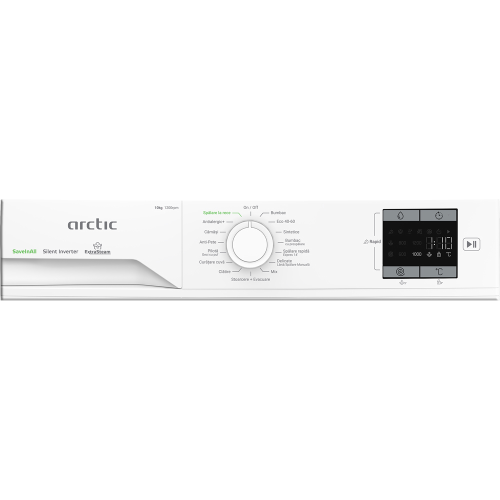 Masina de spalat rufe frontala ARCTIC APLM1WFSU110212W, ExtraSteam, 10 kg, 1200rpm, Clasa A, alb