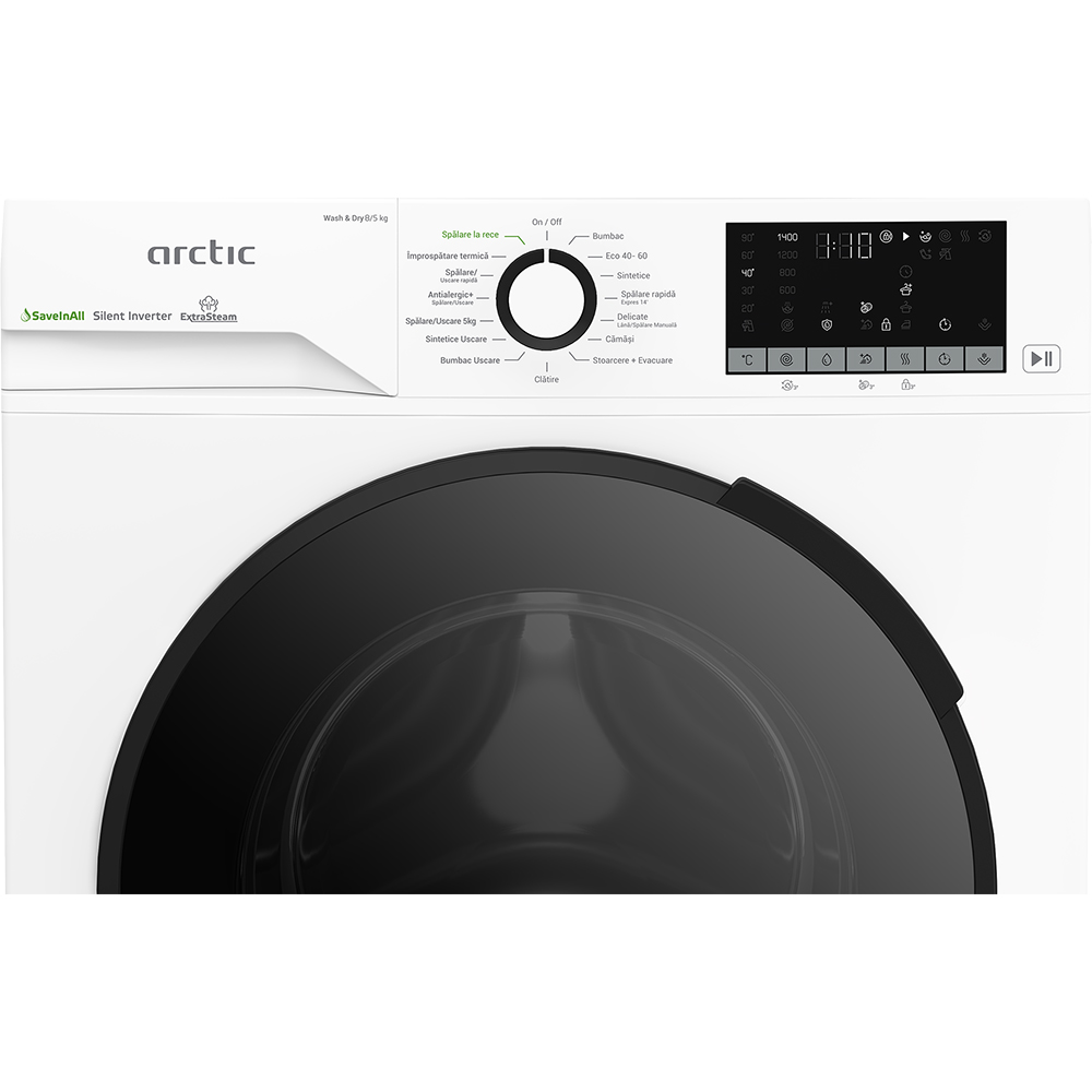 Masina de spalat rufe frontala cu uscator ARCTIC APLM3DFT38442W, 8/5 kg, 1400rpm, Clasa A/D, alb