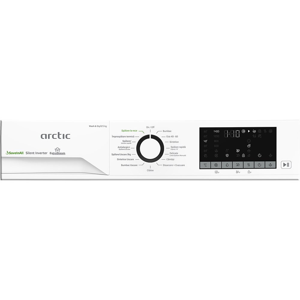 Masina de spalat rufe frontala cu uscator ARCTIC APLM3DFT38442W, 8/5 kg, 1400rpm, Clasa A/D, alb