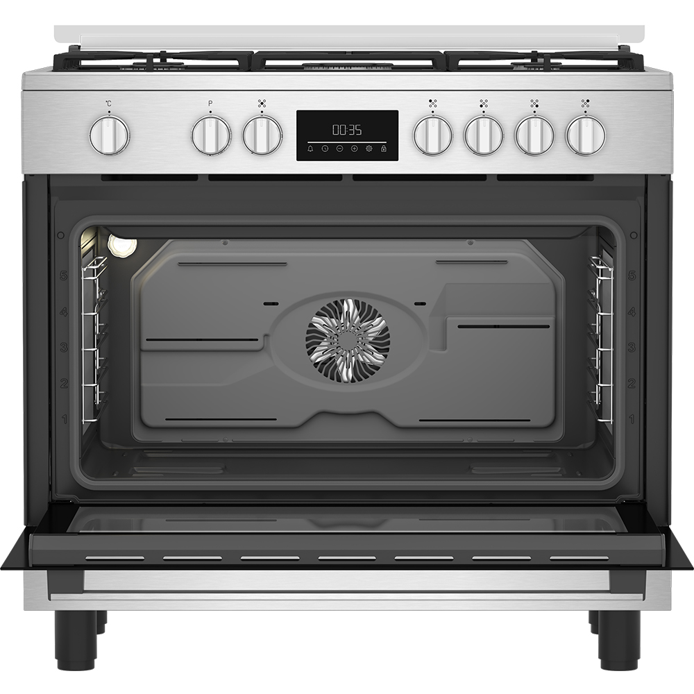 Aragaz BEKO BGM11226EX, 5 arzatoare, Gaz + Electric, L 90 cm, Grill, inox