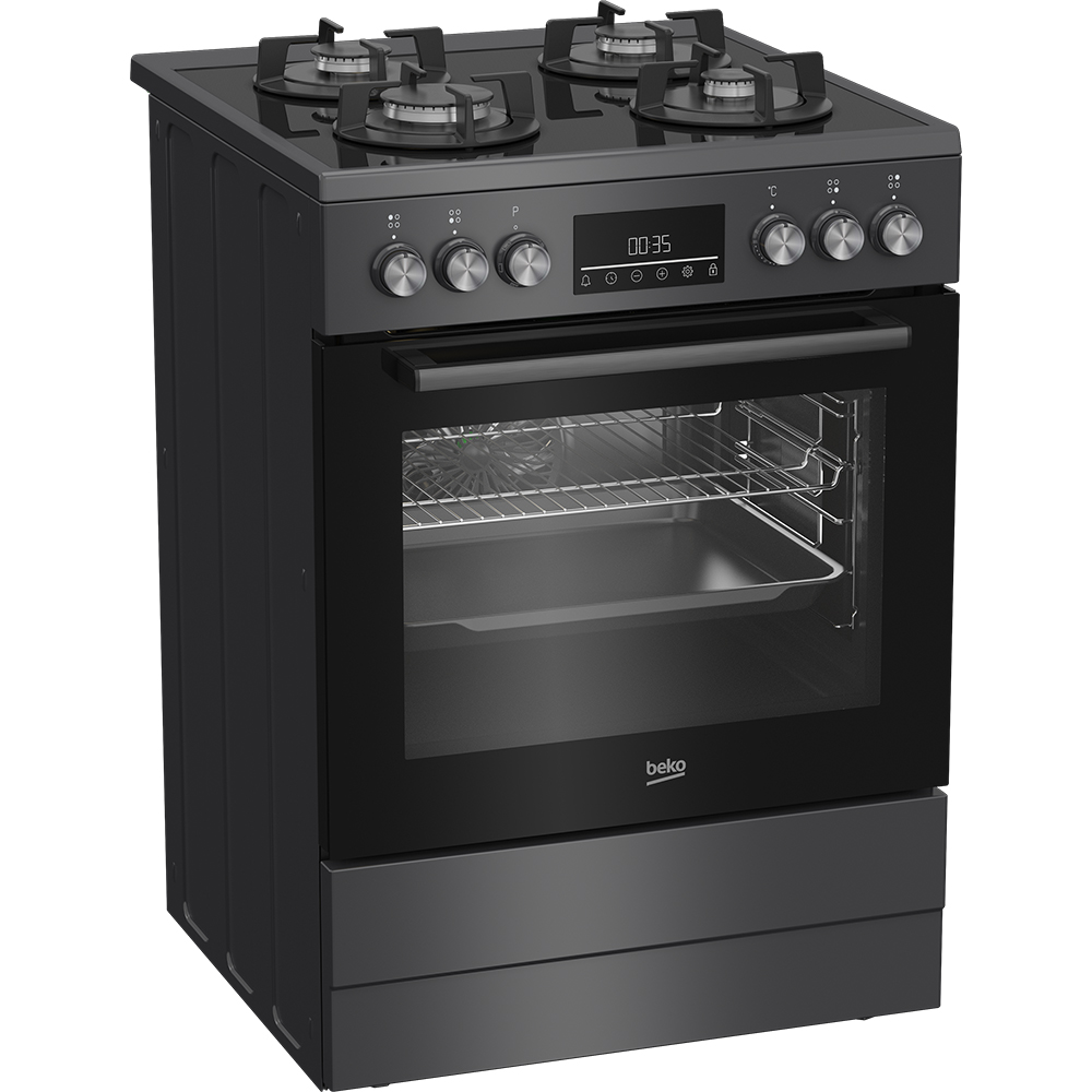 Aragaz BEKO FBM62330GADSN, 4 arzatoare, Gaz + Electric, L 60 cm, Grill, antracit
