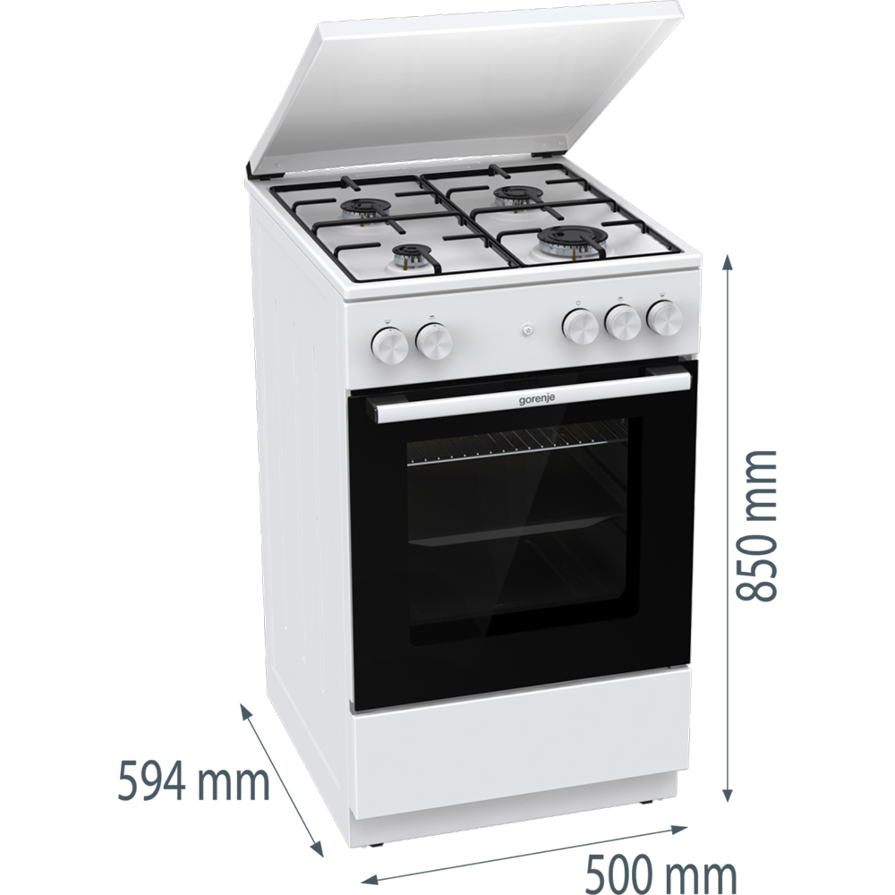 Aragaz GORENJE GG5A14WJ, 4 arzatoare, Gaz, L 50 cm, alb