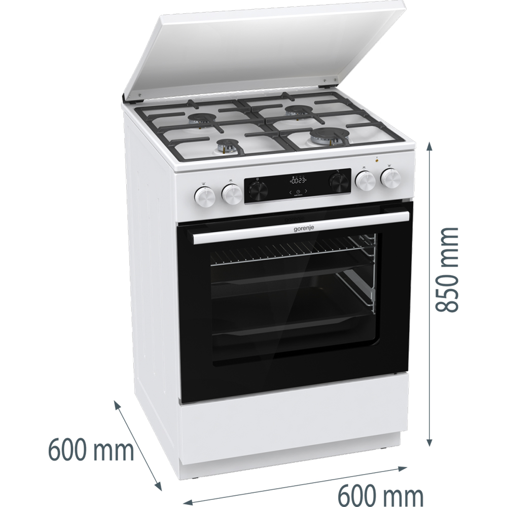 Aragaz GORENJE GKS6C71WF, 4 arzatoare, Gaz + Electric, L 60 cm, alb