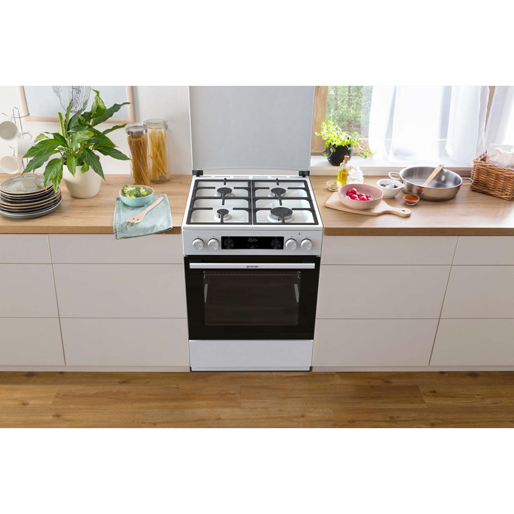 Aragaz GORENJE GKS6C71WF, 4 arzatoare, Gaz + Electric, L 60 cm, alb