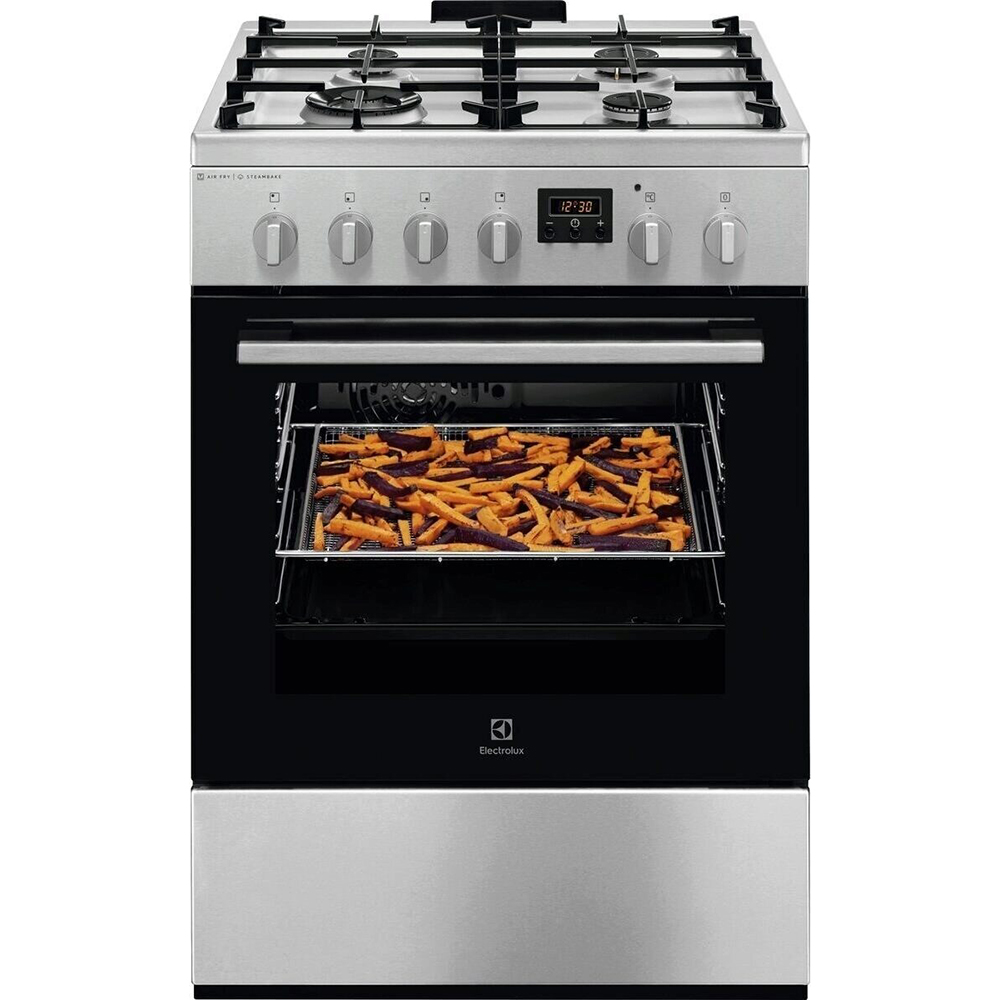Aragaz ELECTROLUX SteamBake LKK664220X, 4 arzatoare, Gaz + Electric, L 60 cm, Grill, inox