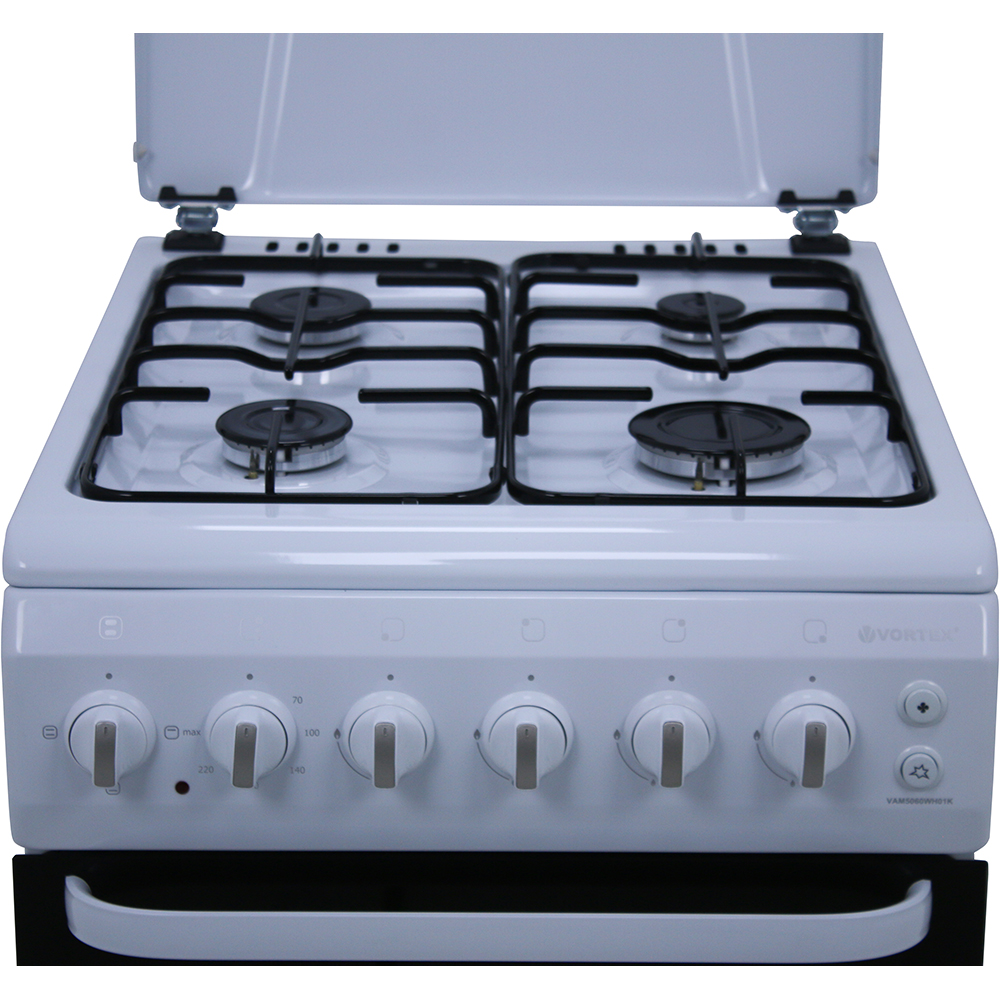 Aragaz VORTEX VAM5060WH01K, 4 arzatoare, Gaz + Electric, L 50 cm, Grill, alb