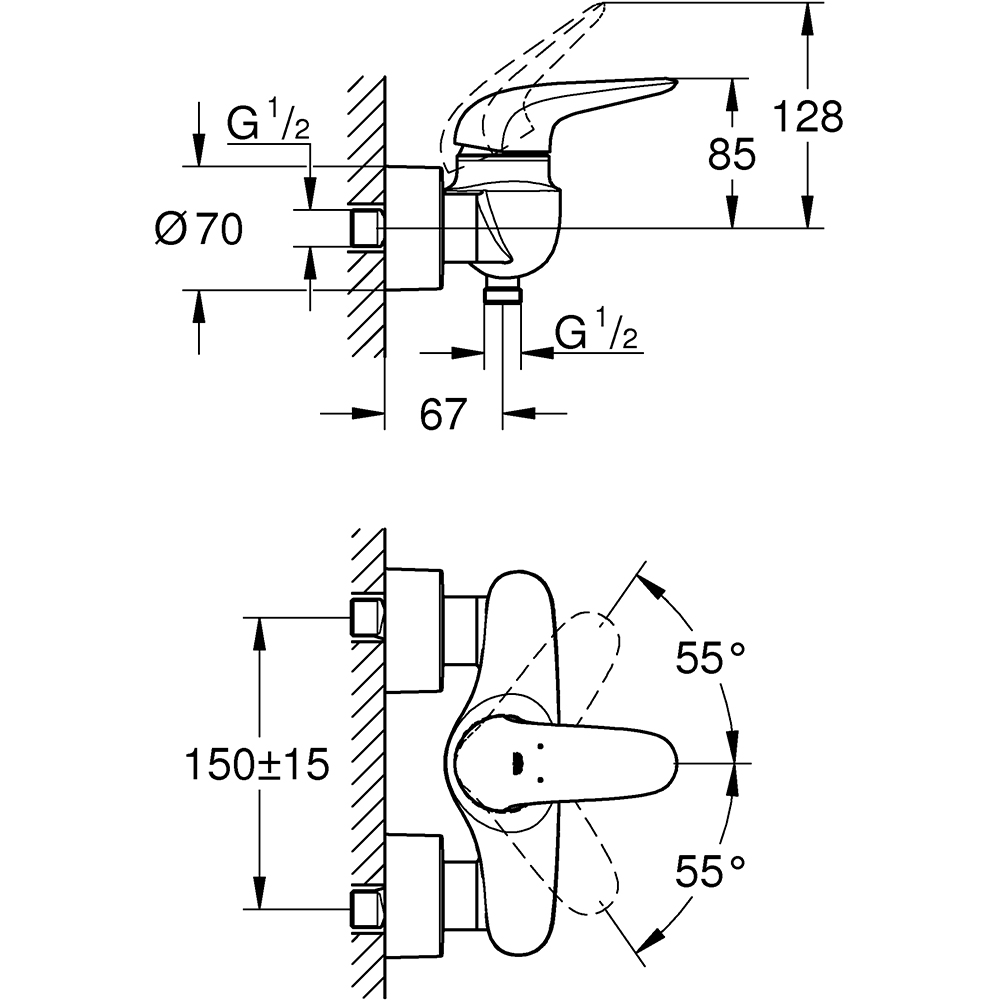 Baterie dus GROHE EuroStyle 23722003, metal, crom