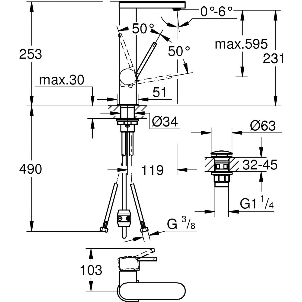 Baterie lavoar GROHE Plus 23844003, marimea L, alama, argintiu