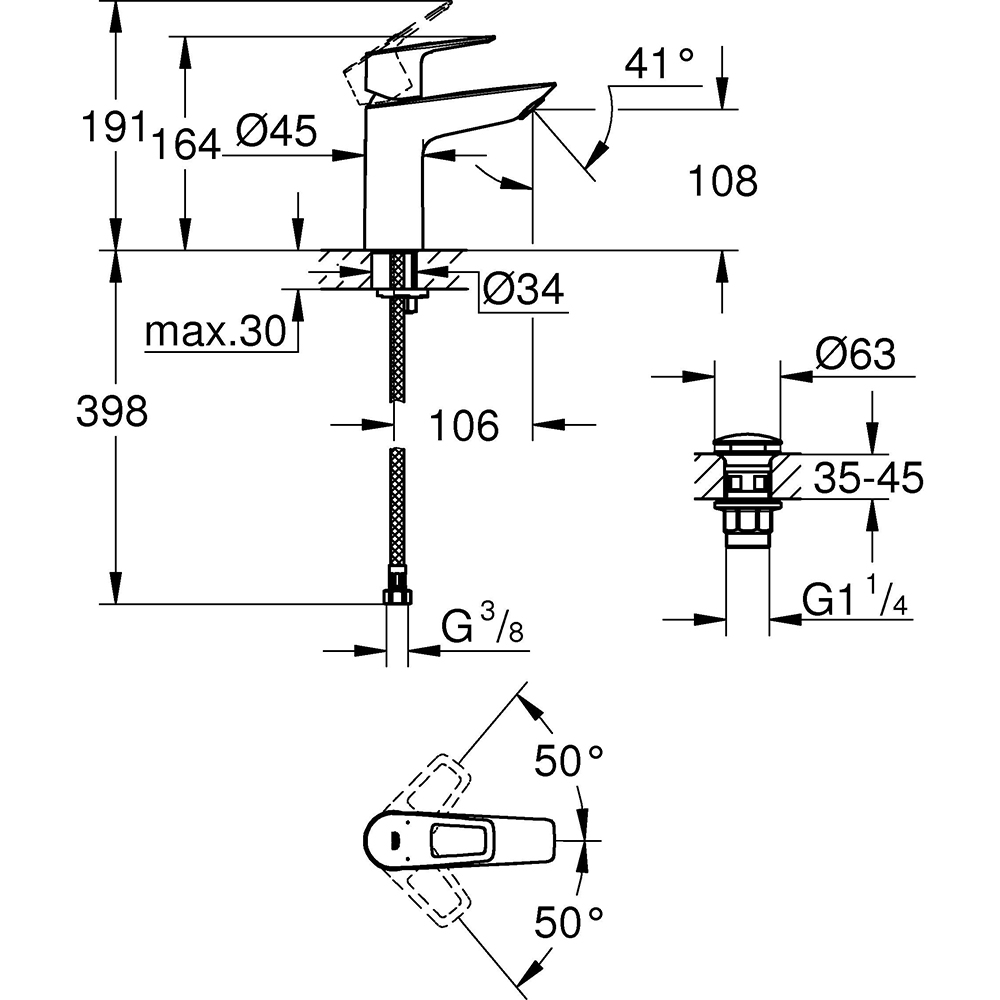 Baterie lavoar GROHE Bauloop 23886001, alama sanitara, crom