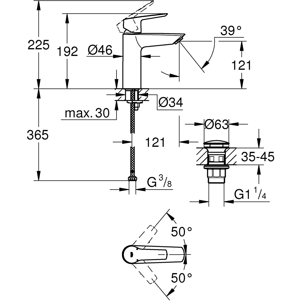 Baterie lavoar GROHE Start 24204002, marimea M, alama, argintiu