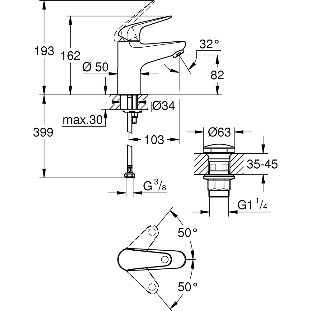 Baterie lavoar GROHE Swift 24318001, alama sanitara, crom