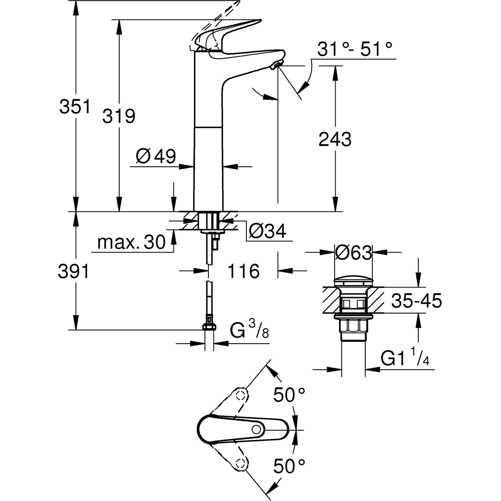 Baterie lavoar GROHE Swift 24331001, alama sanitara, crom