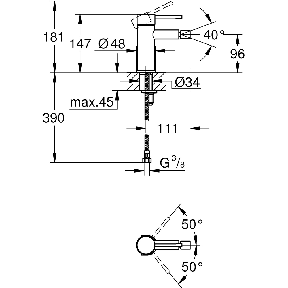 Baterie bideu GROHE Essence 24395KF1, alama sanitara, negru