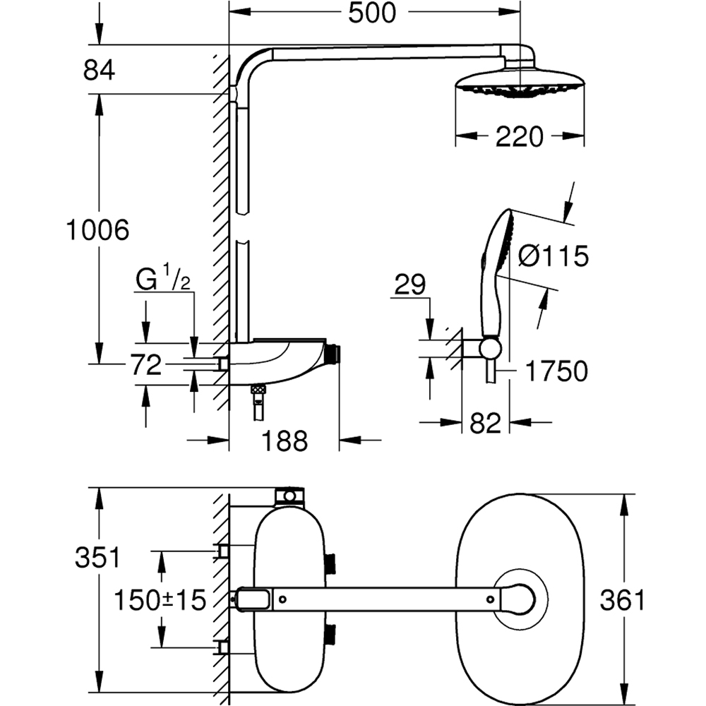 Sistem dus GROHE RainShower Smartcontrol 360 Duo 26250000, termostat, 3 functii, crom