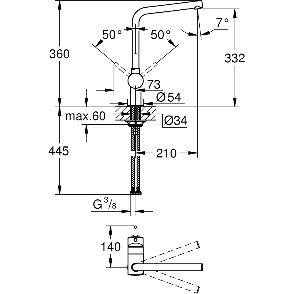 Baterie bucatarie GROHE Vento 30425000, alama, crom