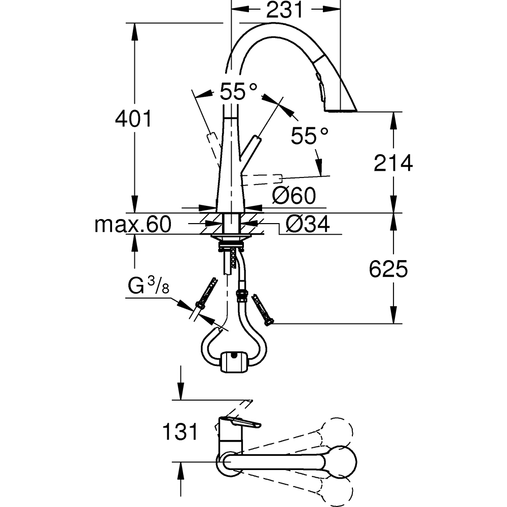 Baterie bucatarie GROHE Scala 30440000, dus extractibil, alama, crom