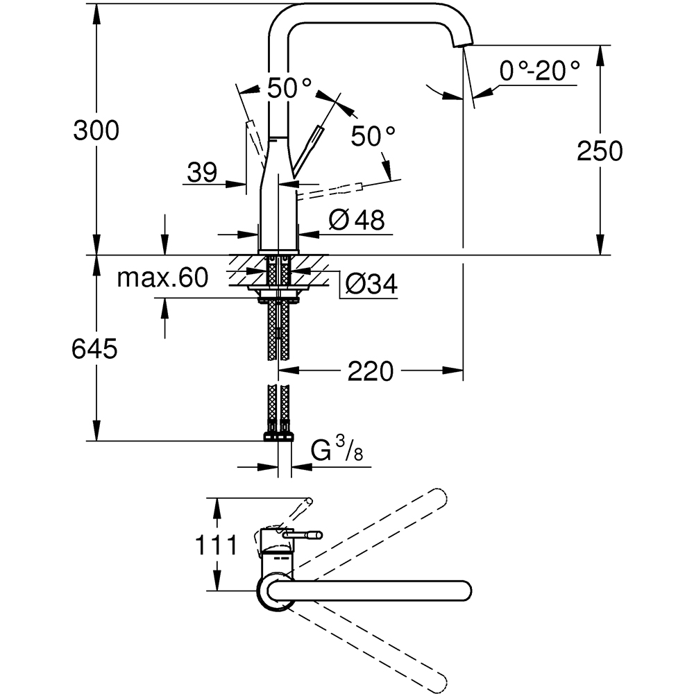 Baterie bucatarie GROHE Essence 30505KF0, metal, negru