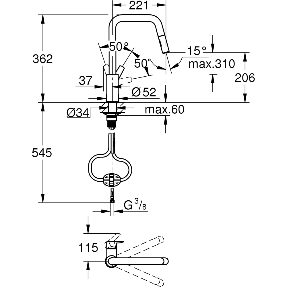 Baterie bucatarie GROHE Start 306312430, dus extractibil, alama sanitara, negru
