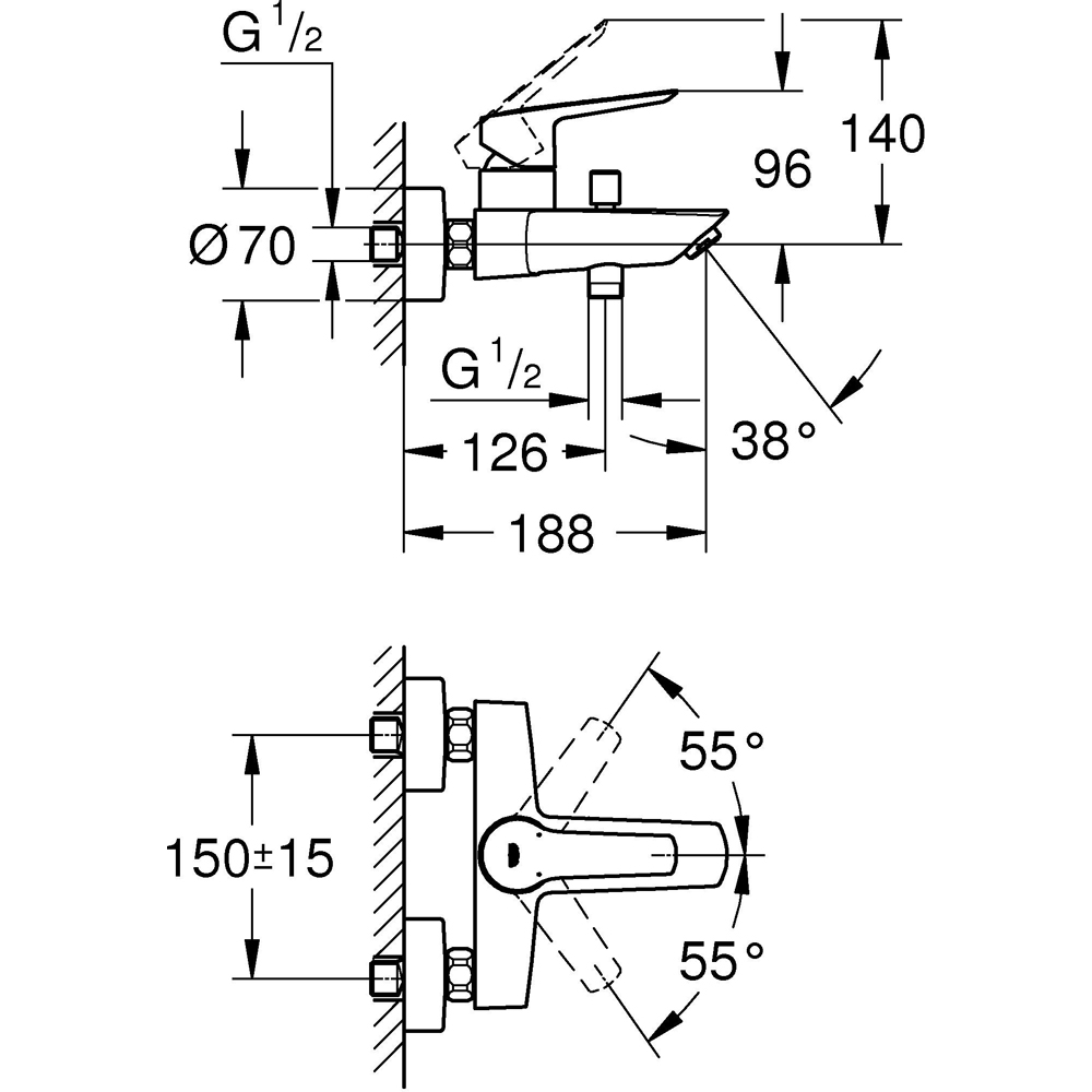 Baterie cada-dus GROHE Start 322782432, alama sanitara, negru