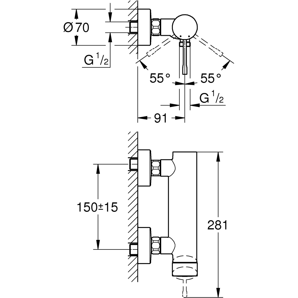 Baterie dus GROHE Essence 33636GN1, alama sanitara, auriu