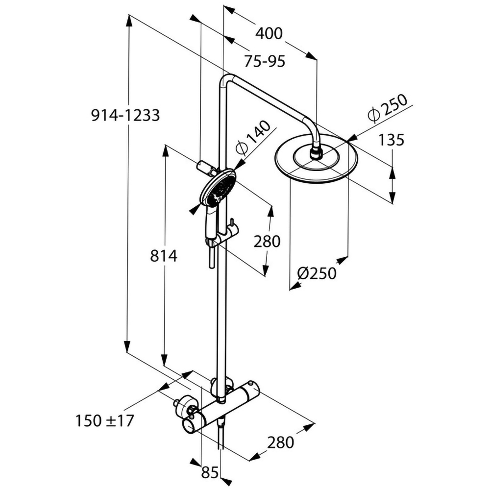 Sistem dus KLUDI Freshline 6709205-00, termostat, 3 functii, crom