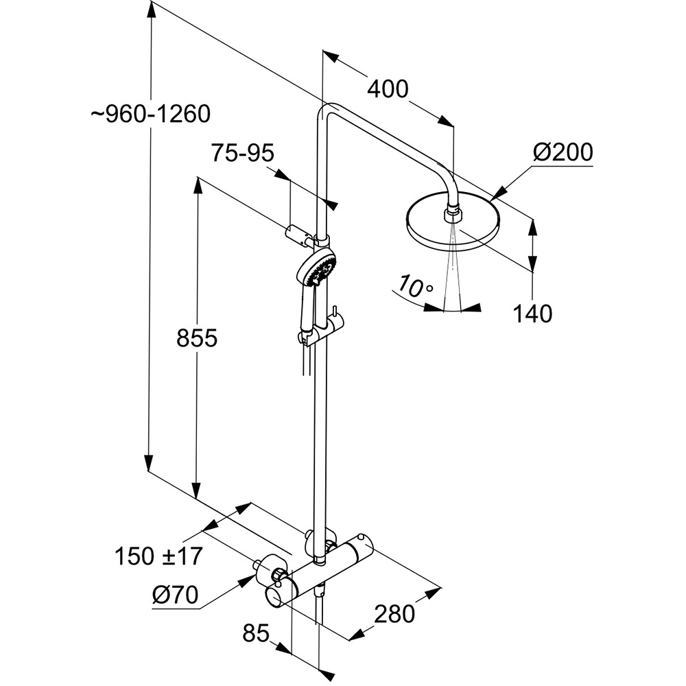 Sistem dus KLUDI Logo 6809205-00, termostat, 3 functii, crom