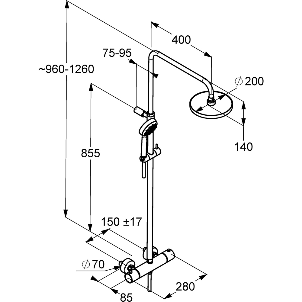 Sistem dus KLUDI Logo 6809505-00, termostat, 1 functie, crom