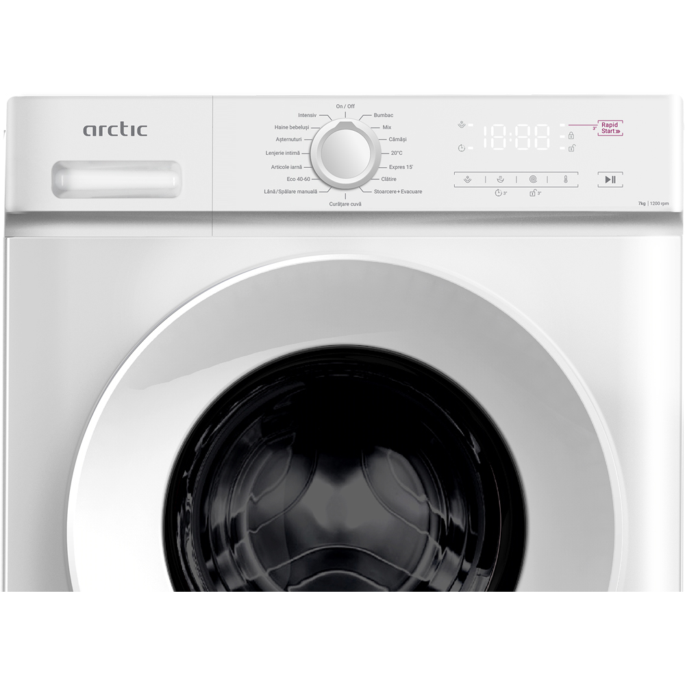 Masina de spalat rufe frontala slim ARCTIC ARSMA762WRO, 7 kg, 1200rpm, Clasa A, alb