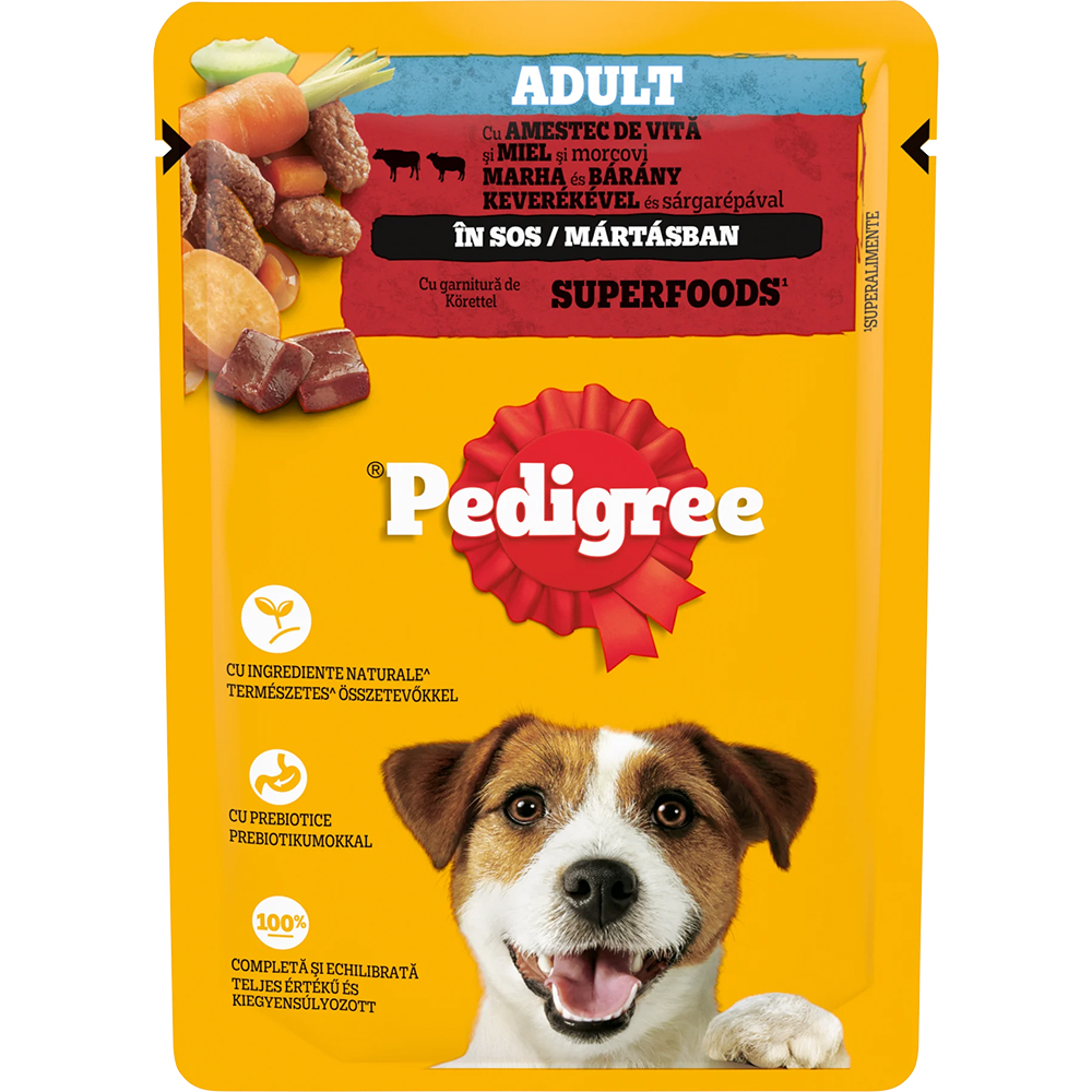 Hrana umeda pentru caini PEDIGREE, Adult, Vita si miel in sos, 100 g