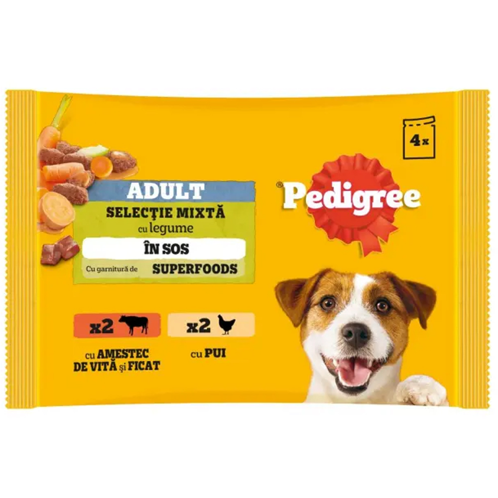 Hrana umeda pentru caini PEDIGREE, Adult, Mix in sos, 4 x 100 g
