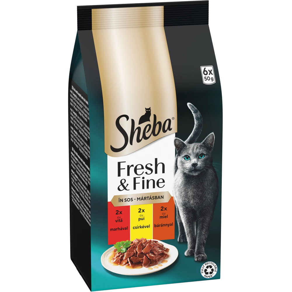 Hrana umeda pentru pisici SHEBA Fresh & Fine, Adult, Mix in sos, 6 x 50 g