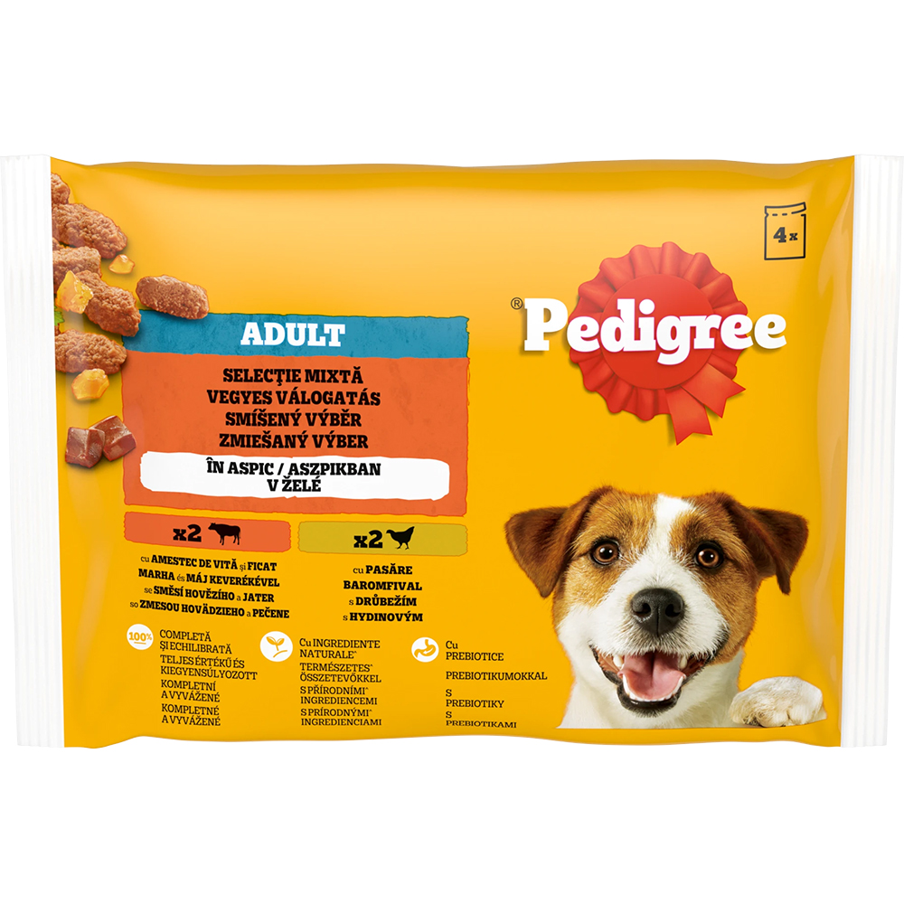 Hrana umeda pentru caini PEDIGREE, Adulti, Mix in aspic, 4 x 100 g g