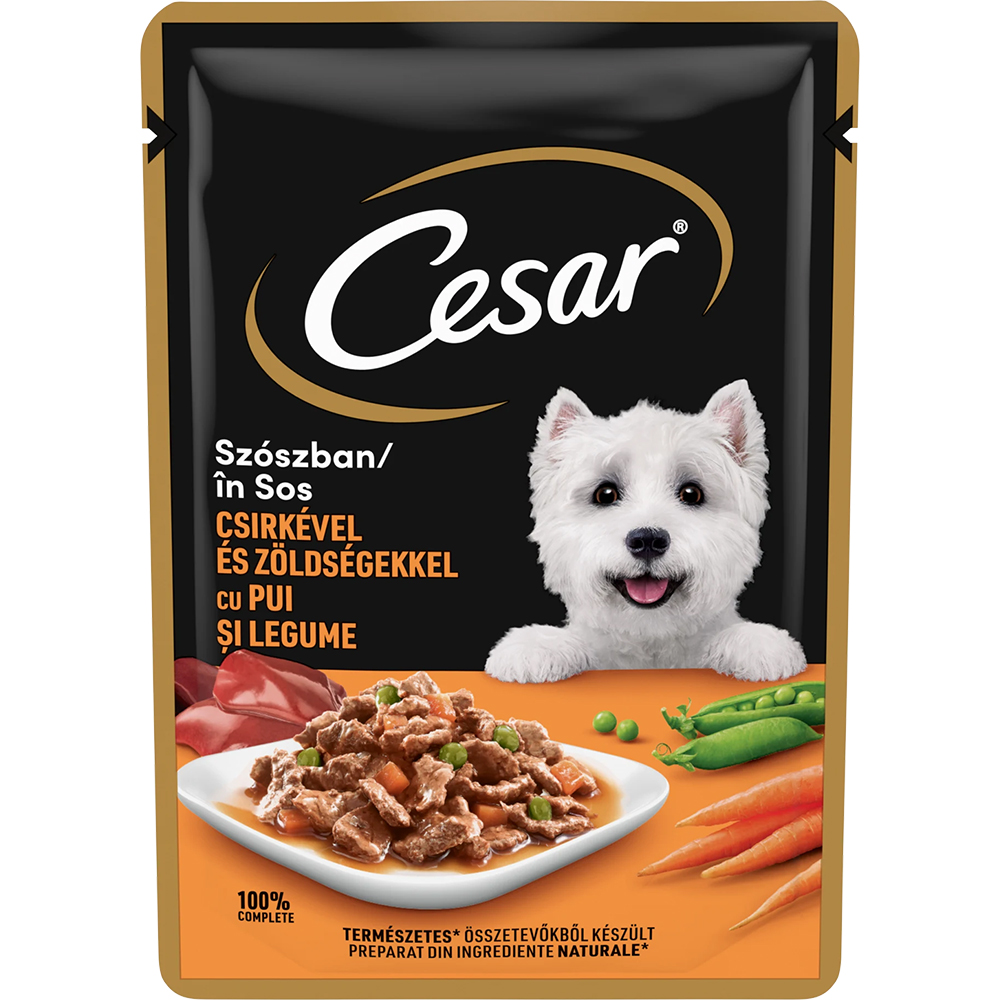 Hrana umeda pentru caini CESAR, Adult, Pui si legume in sos, 100 g