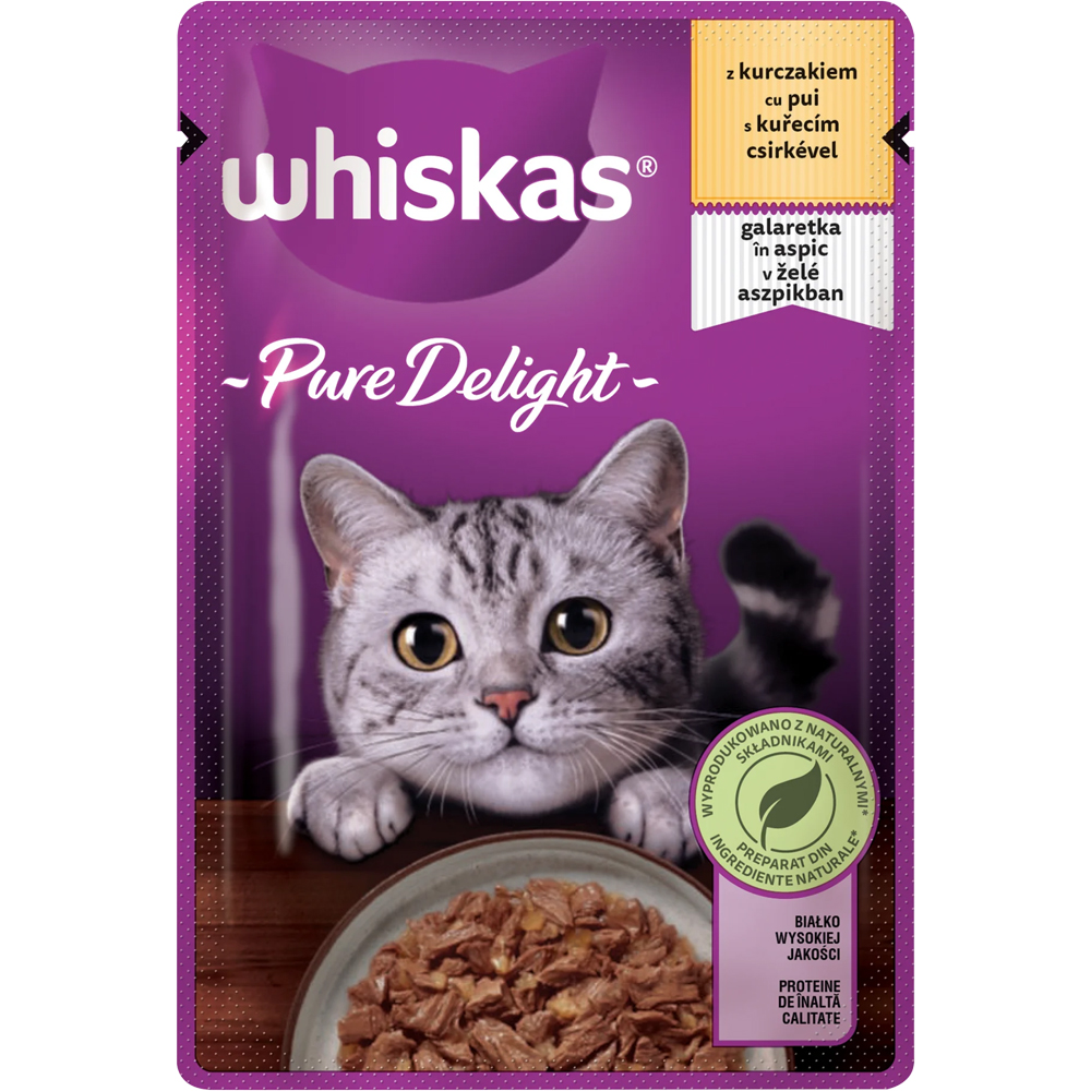 Hrana umeda pentru pisici WHISKAS Pure Delight, Adult, Pui in aspic, 85 g