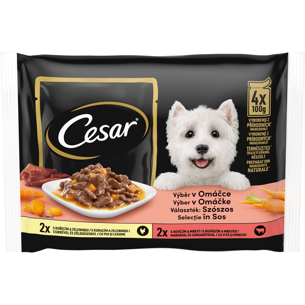 Hrana umeda pentru caini CESAR, Adult, Mix in sos, 4 x 100 g