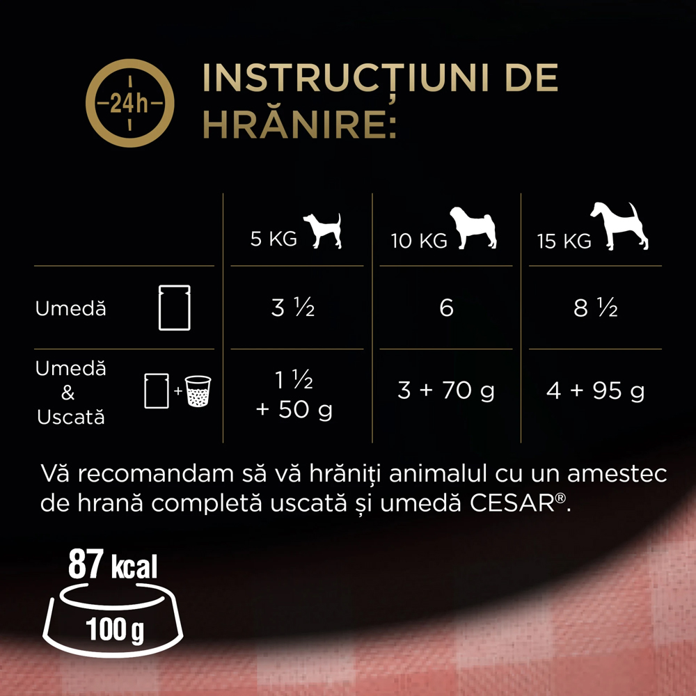 Hrana umeda pentru caini CESAR, Adult, Mix in sos, 4 x 100 g
