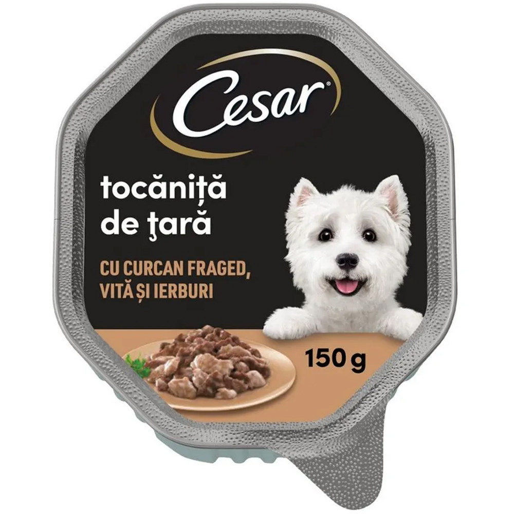 Hrana umeda pentru caini CESAR, Adult, Curcan si vita, 150 g