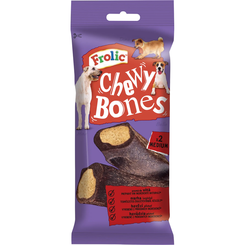 Recompense pentru caini FROLIC Chewy Bones, Vita, 170 g