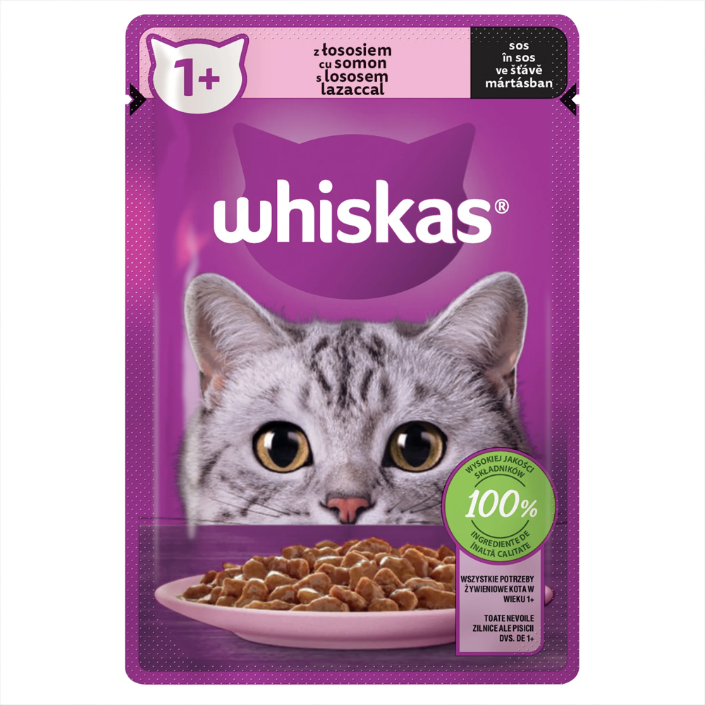 Hrana umeda pentru pisici WHISKAS, Adult, Somon in sos, 85 g