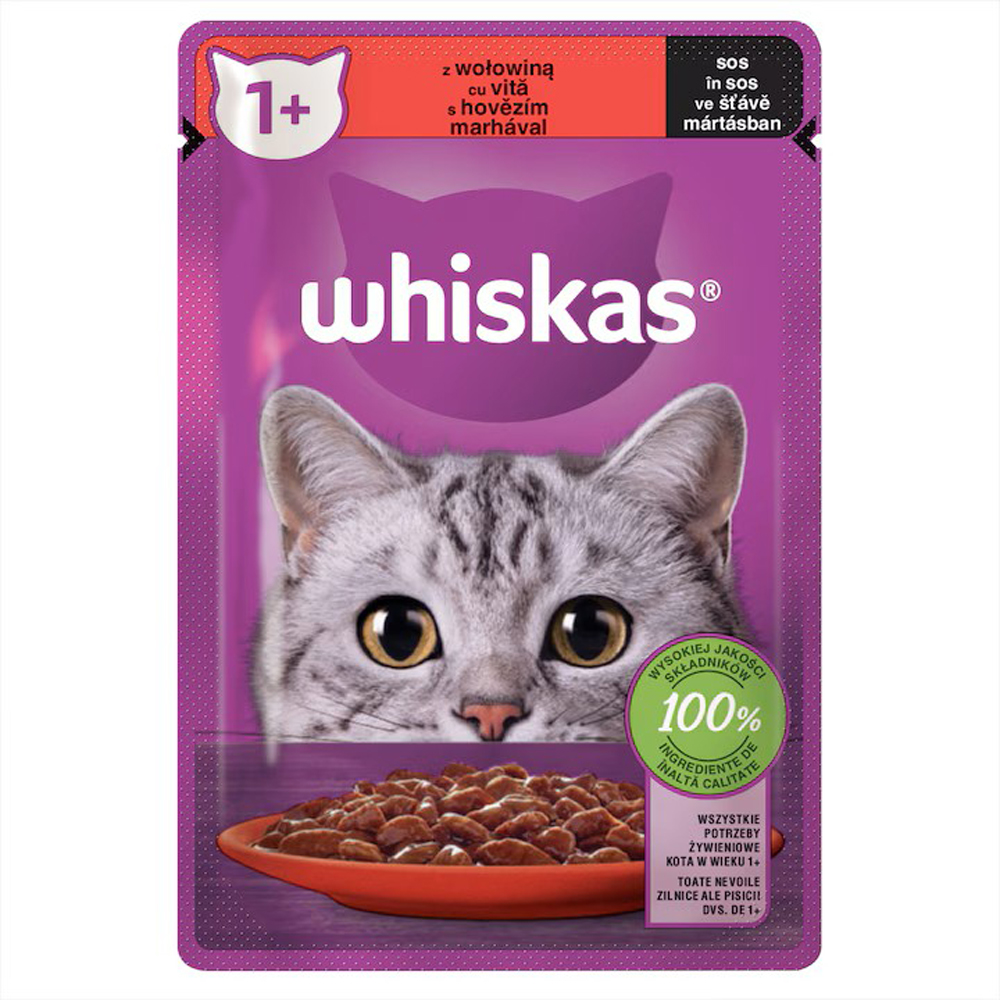 Hrana umeda pentru pisici WHISKAS, Adult, Vita in sos, 85 g g