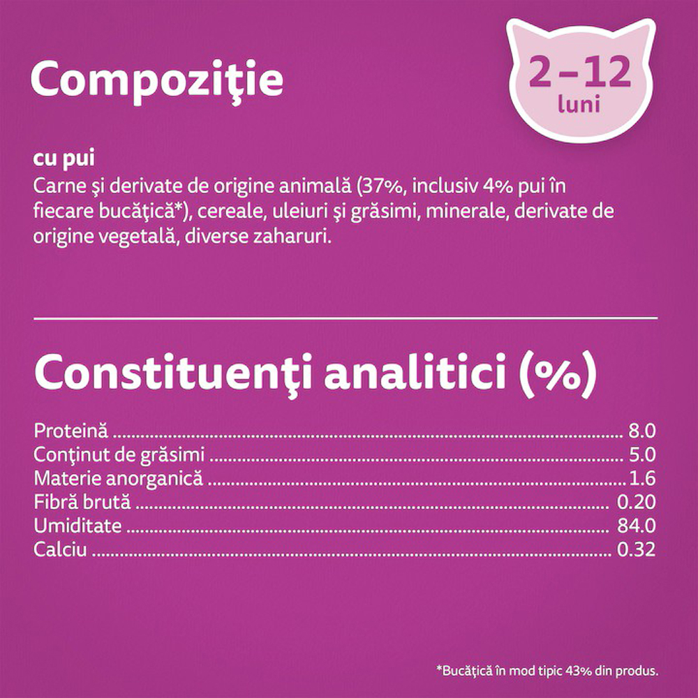 Hrana umeda pentru pisici WHISKAS, Junior, Pui in aspic, 85 g