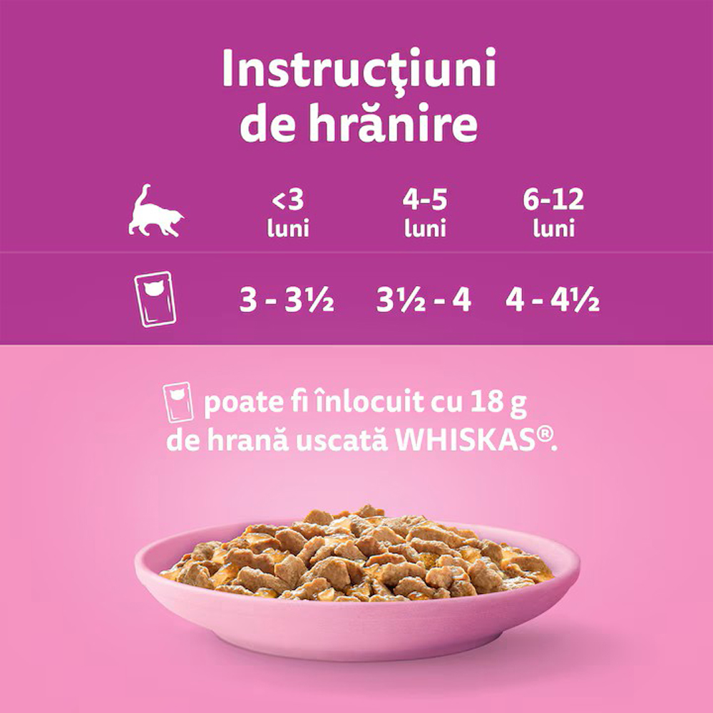 Hrana umeda pentru pisici WHISKAS, Junior, Pui in aspic, 85 g