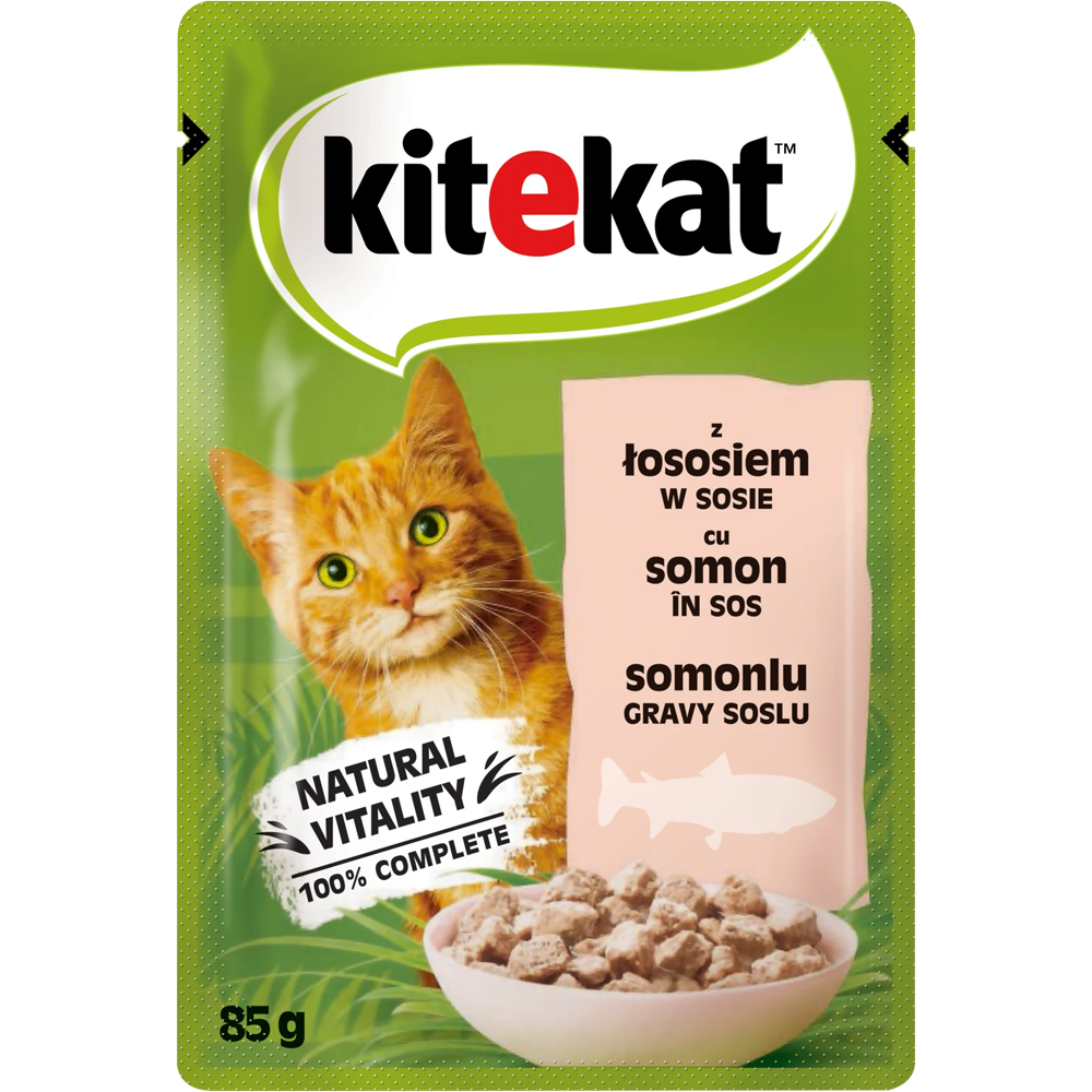 Hrana umeda pentru pisici KITEKAT, Adult, Somon in sos, 85 g