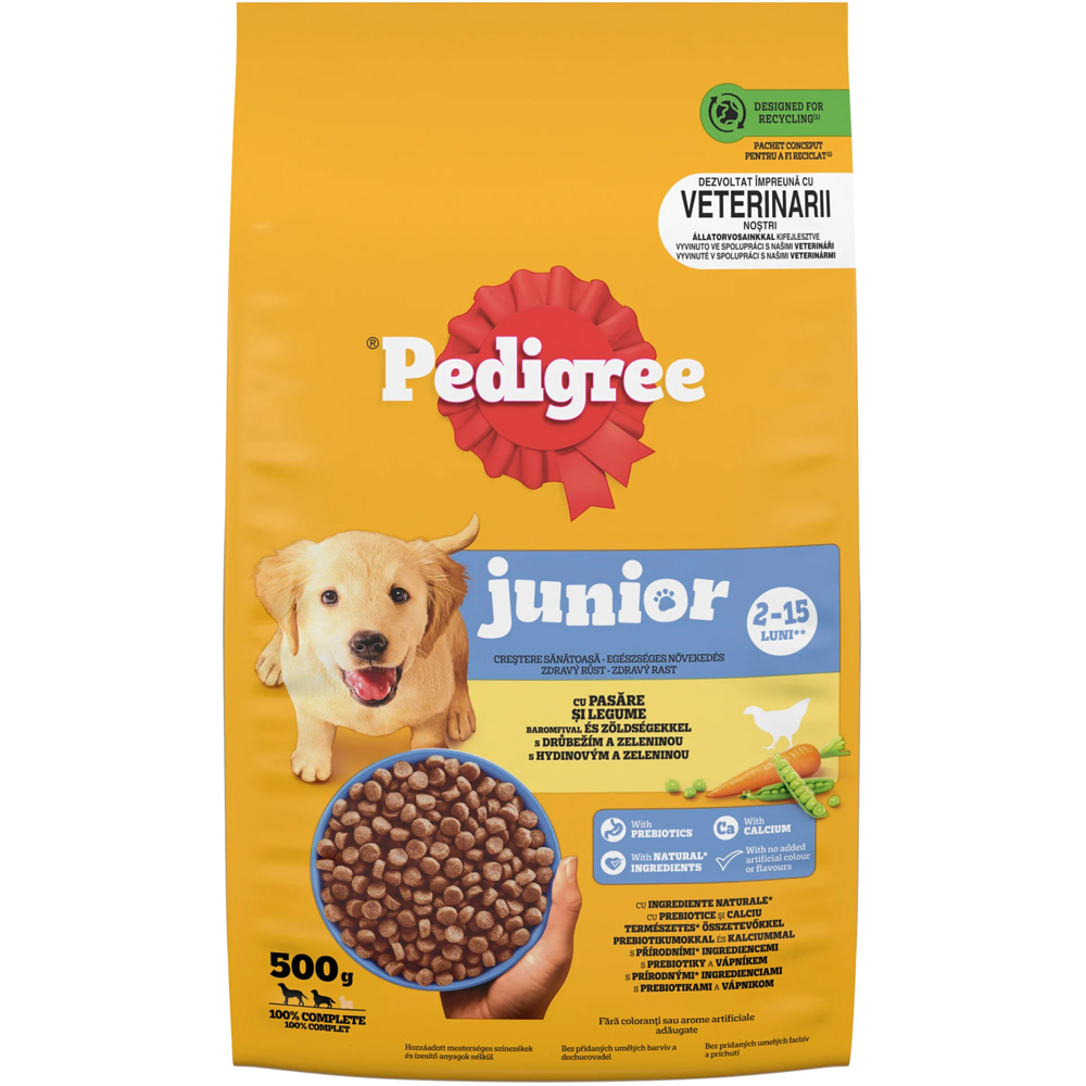 Hrana uscata pentru caini PEDIGREE, Junior, Pasare si Legume, 500 g