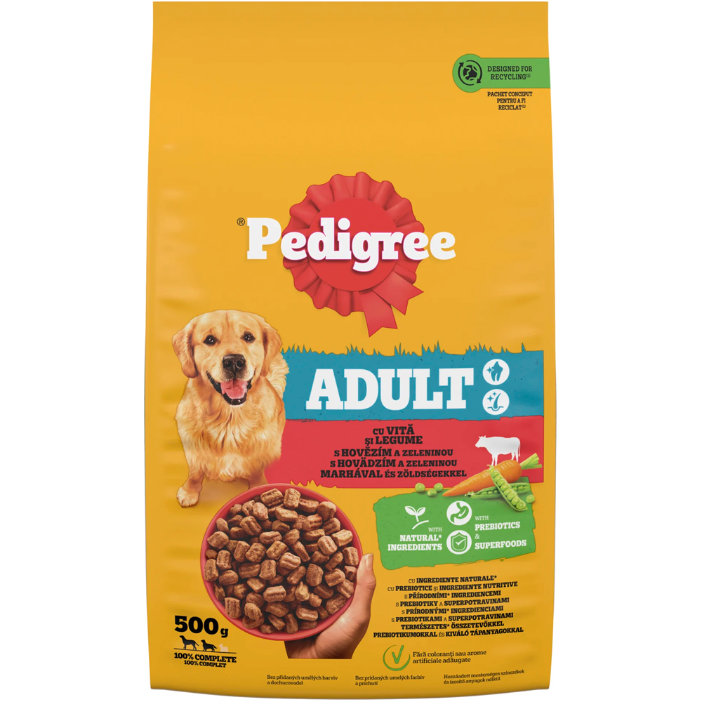 Hrana uscata pentru caini PEDIGREE, Adult, Vita si Legume, 500 g