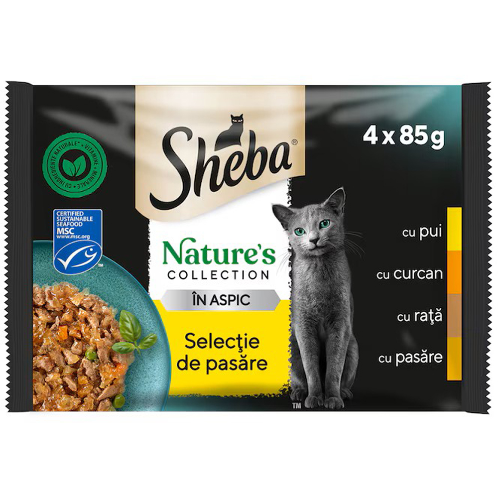 Hrana umeda pentru pisici SHEBA Nature's Collection, Adult, Pasare in aspic, 4 x 85 g