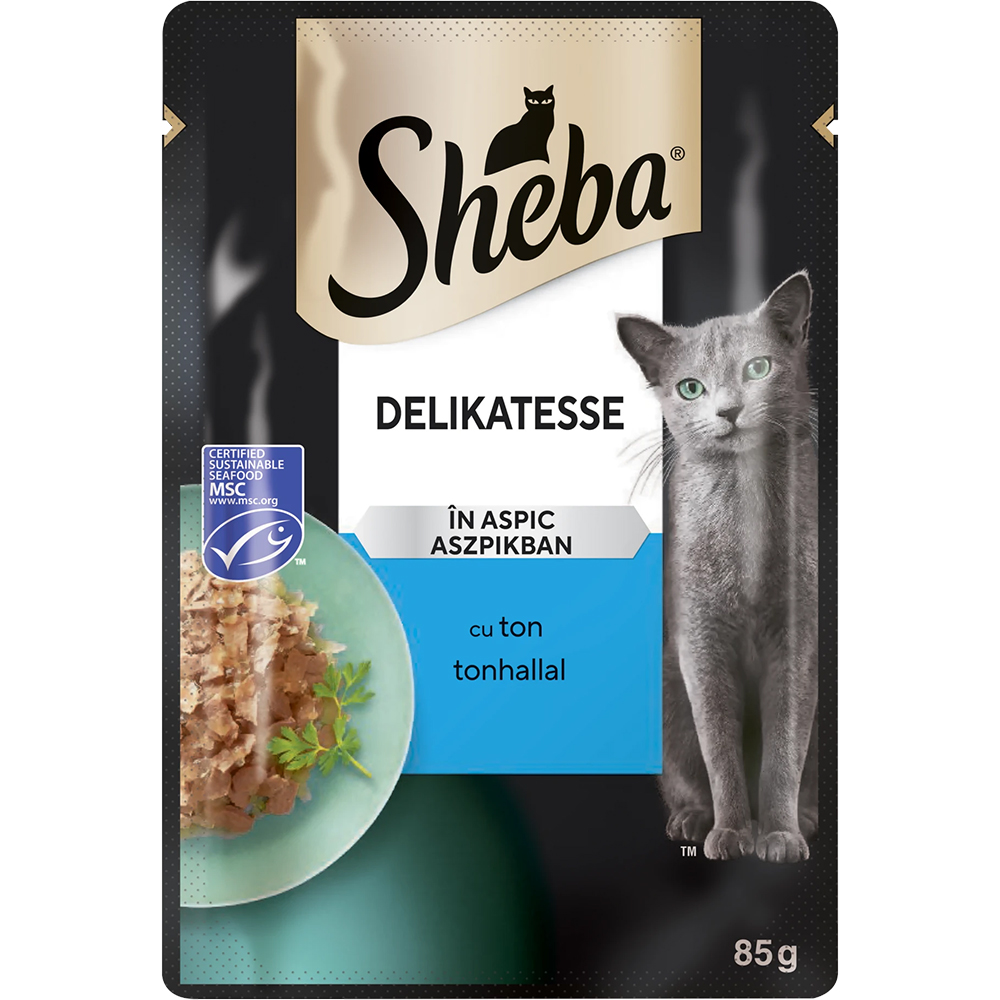 Hrana umeda pentru pisici SHEBA Delikatesse, Adult, Ton in aspic, 85 g