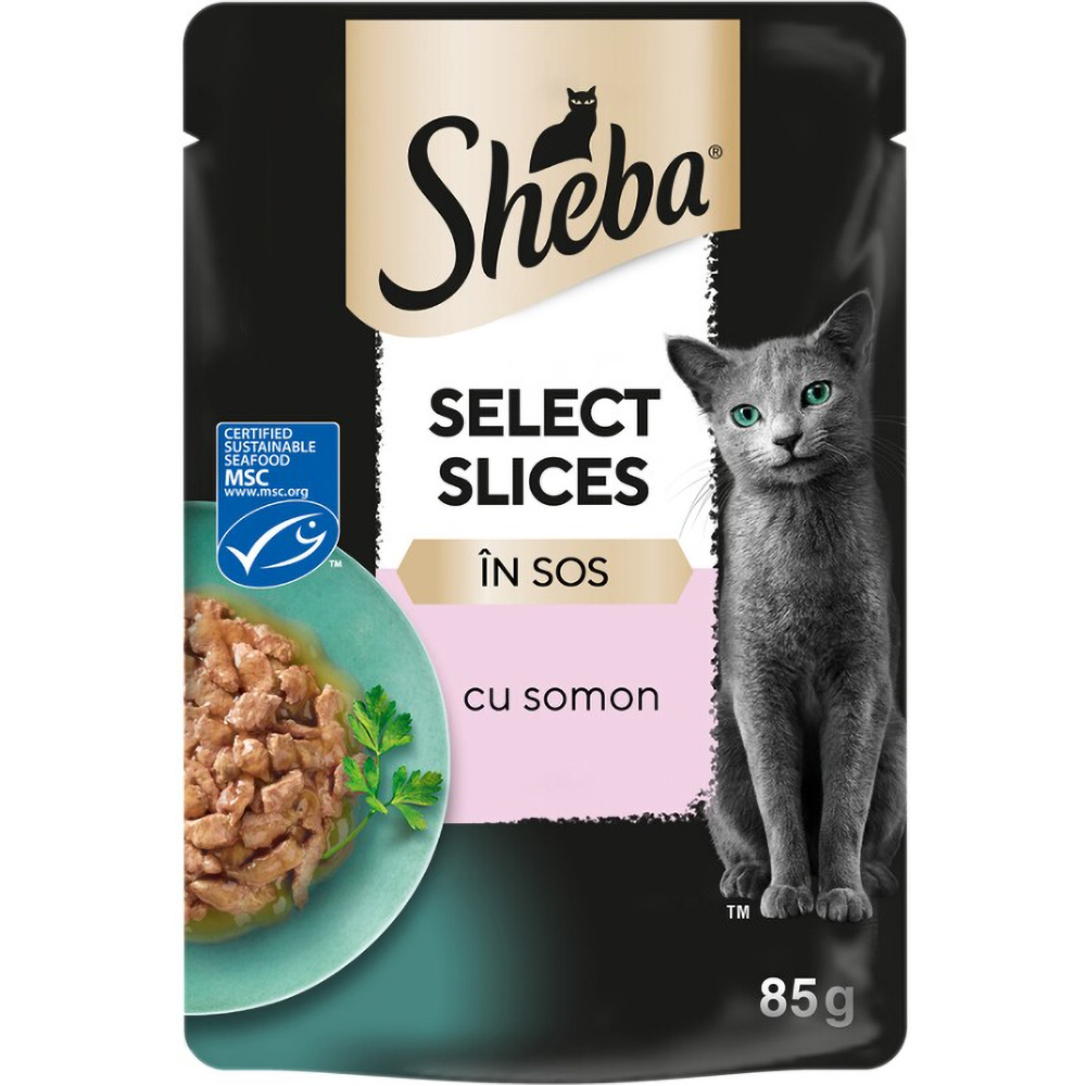Hrana umeda pentru pisici SHEBA Select Slices, Adult, Somon in sos, 85 g