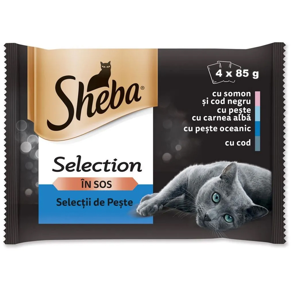 Hrana umeda pentru pisici SHEBA, Adult, Peste in sos, 4 x 85 g
