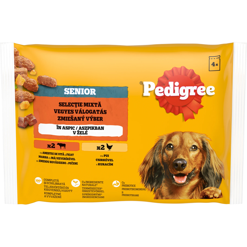 Hrana umeda pentru caini PEDIGREE, Senior, Mix in aspic, 4 x 100 g